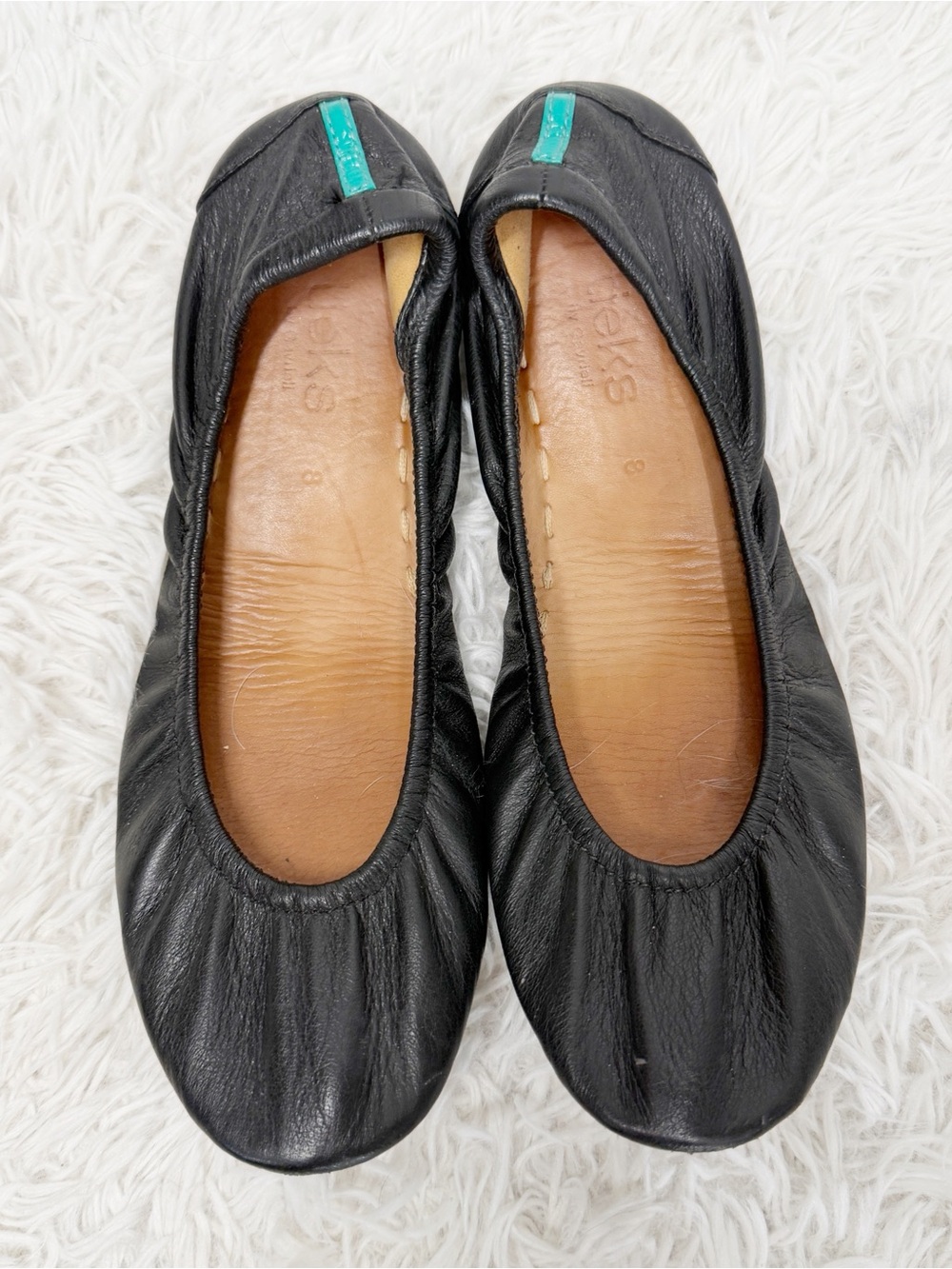 Tieks Black Leather Ballet Flats with Turquoise Trim Size 8 Classic Foldable